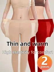 2-piece Women's High Waist Seamless Tight Pants Set - Ultra Thin Warm Knitted Jegging, Nylon and Stretch Fiber Mix, Solid Color