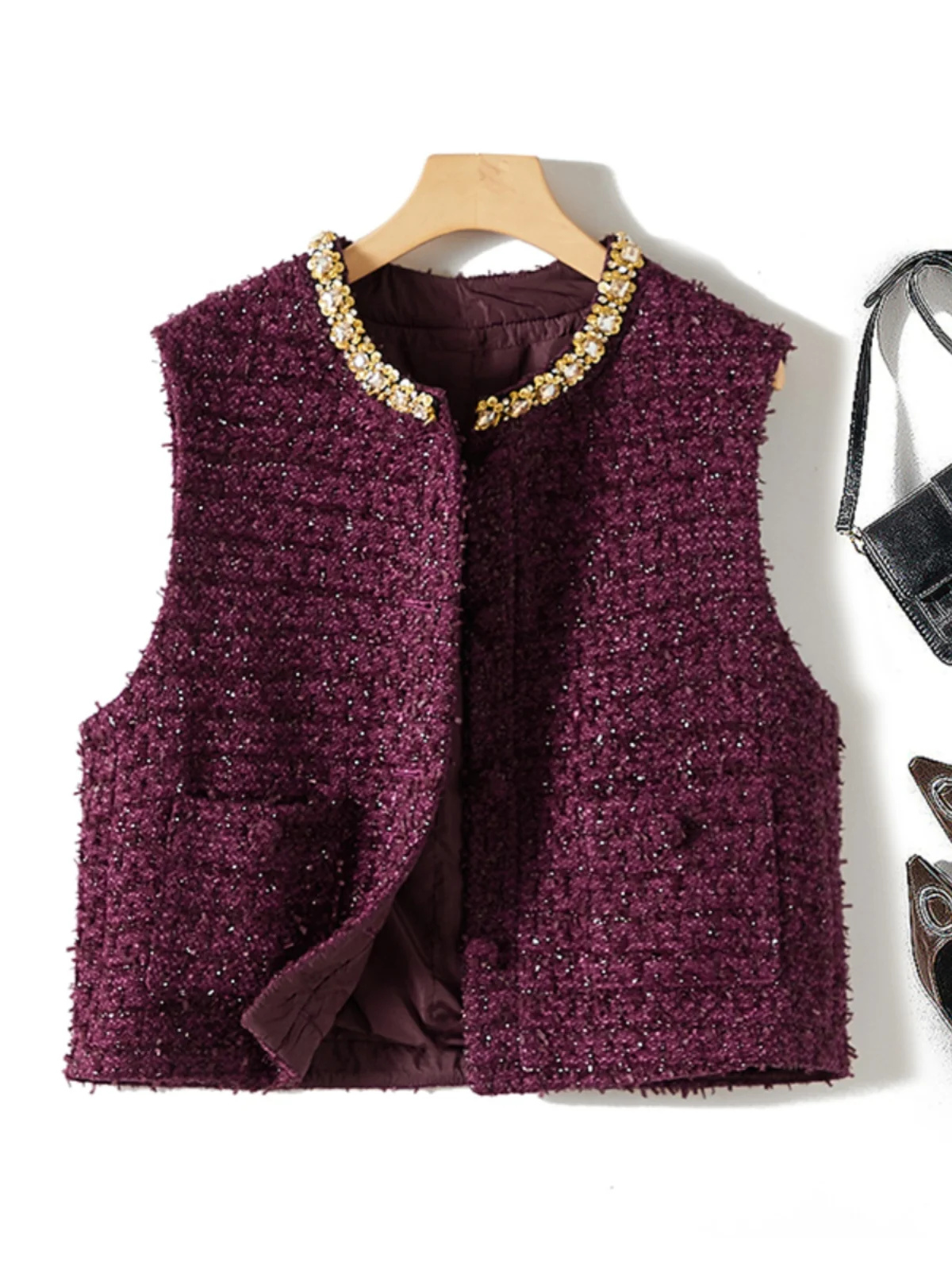 

Женский жилет Ele Svel из шерстяной ткани, круглый, с застежкой на одной пуговице, традиционный китайский топ