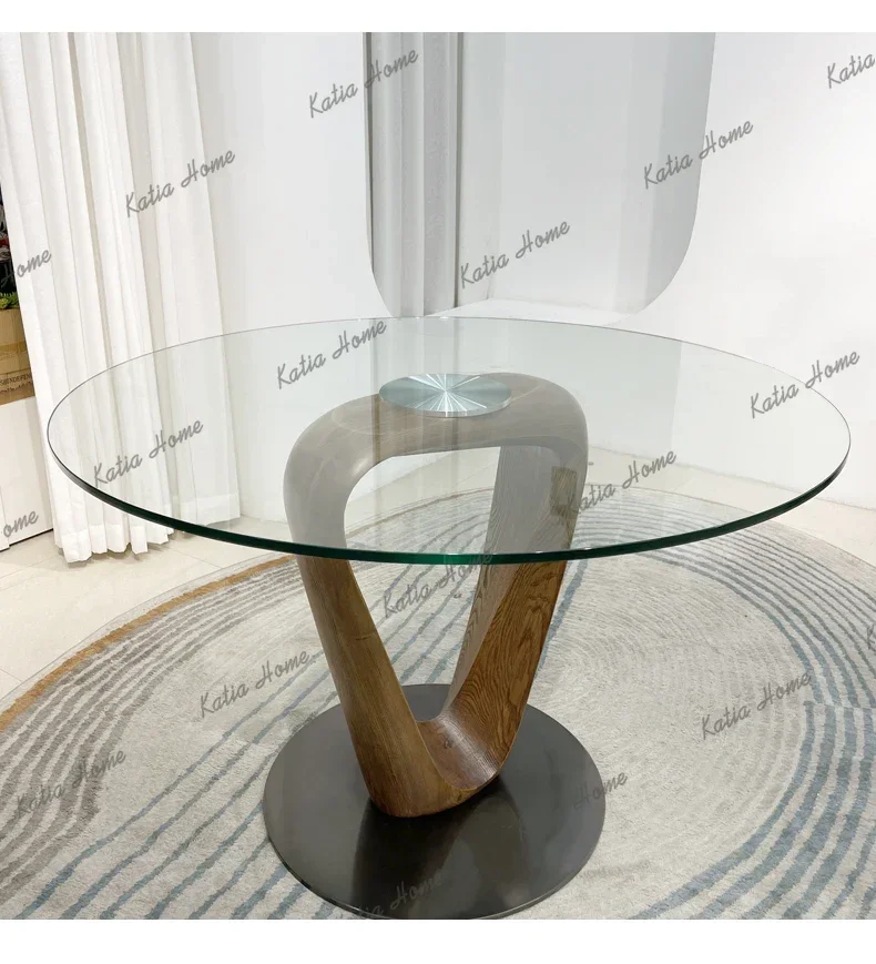 PG Large and small apartment solid wood dining table and chair combination round high-end table