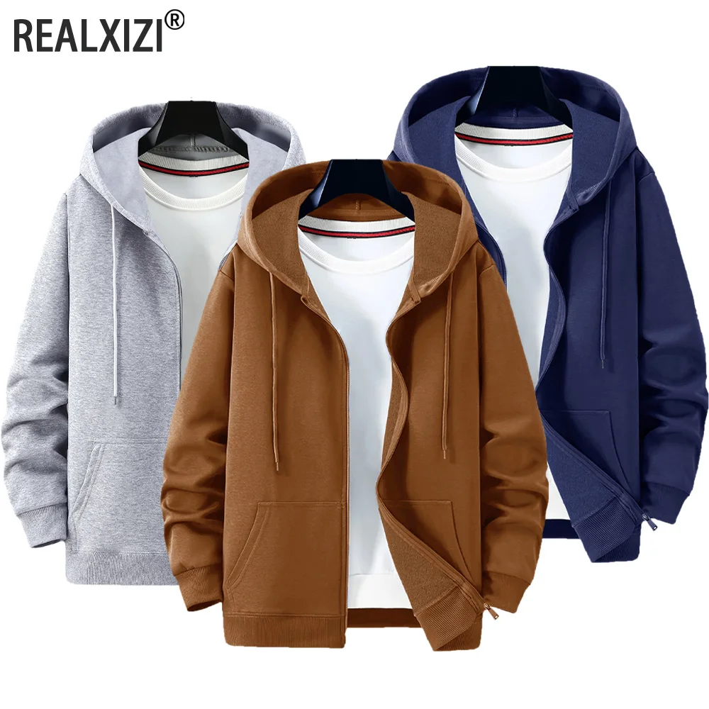 

Men's casual sports zipper Hooded Jacket solid color Hooded Sweatshirts Men's Cardigan coat Casual Male Jacket Sportwear