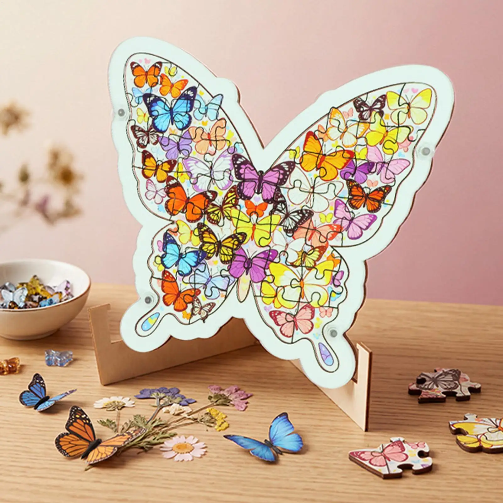 Wooden Butterfly Puzzle Toy Colorful Educational Decoration Cute Preschool Learning Game Travel Activity Kindergarten Homeschool