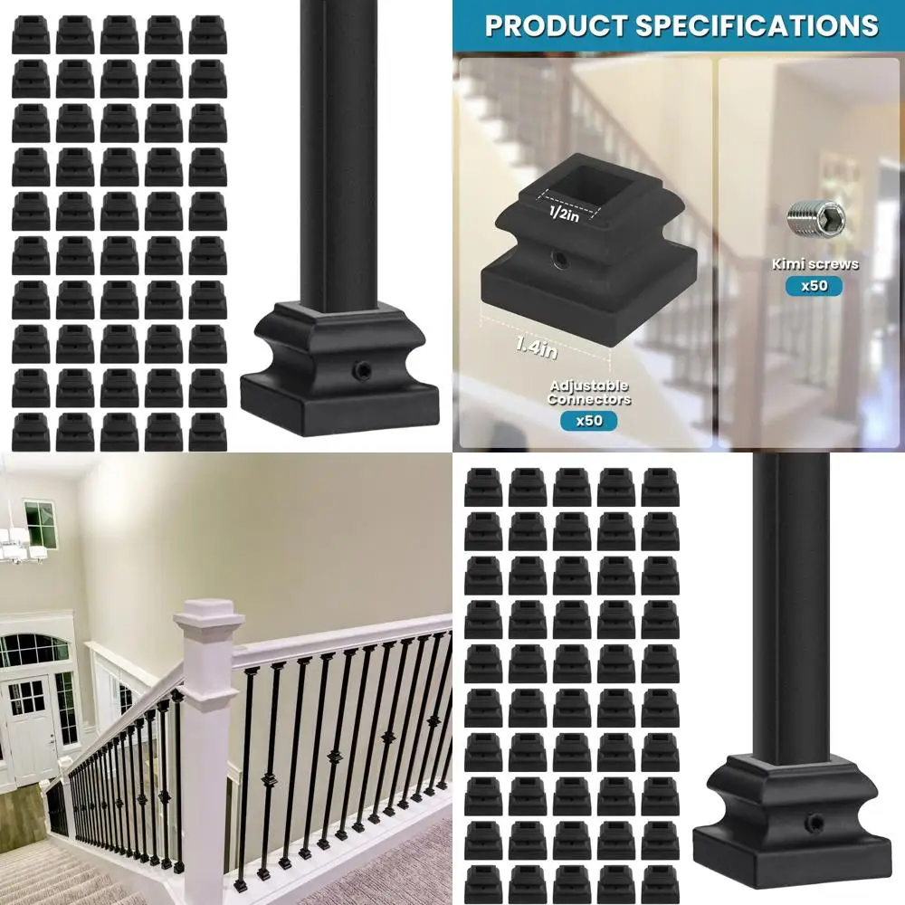 

Satin Black Iron Baluster Shoes with Screws for 1/2 Square Balusters, 50-Piece Set