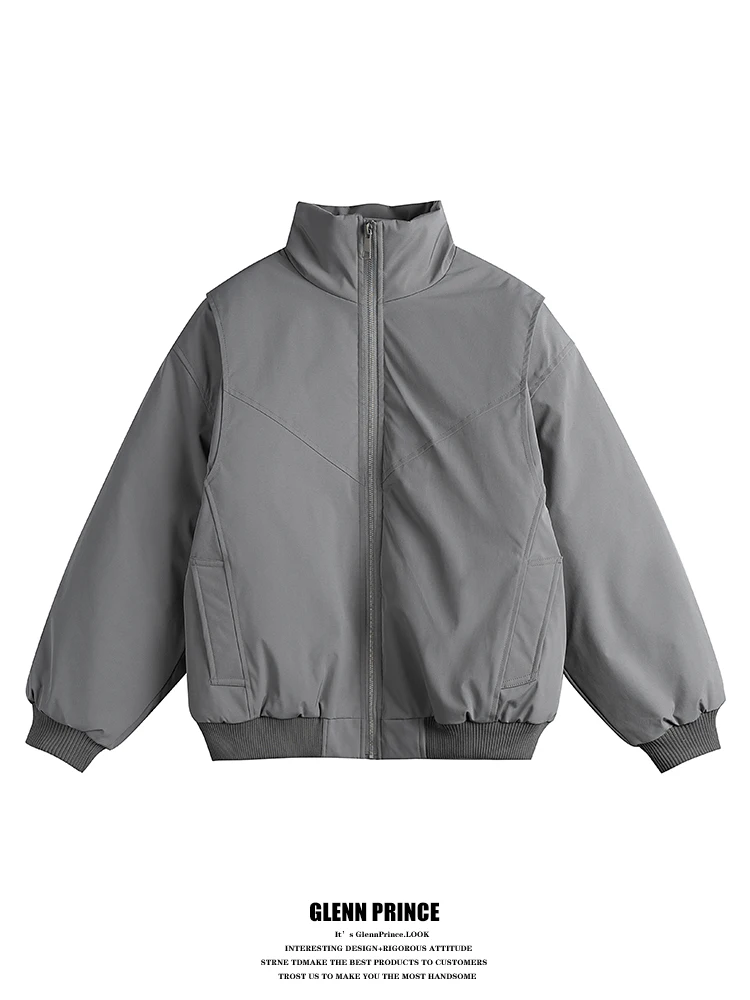 

Теплая хлопковая куртка для мужчин в стиле ретро, американский деконструктивный пэчворк, воротник-стойка, базовая модель для зимы, универсальная, молодежная мода.