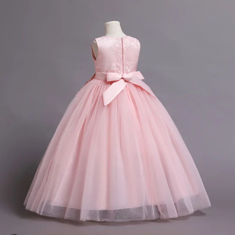 Vestido elegante para niñas, vestido de novia largo de princesa sin mangas con flores y mariposas, vestido Formal de tul hinchado para graduación y cumpleaños