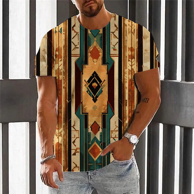 

Cool Vintage Tribal Graphic Print Short Sleeve Tee 2024 Summer Men's T-Shirt Clothing Large Size Casual Loose Crew Neck T-Shirts