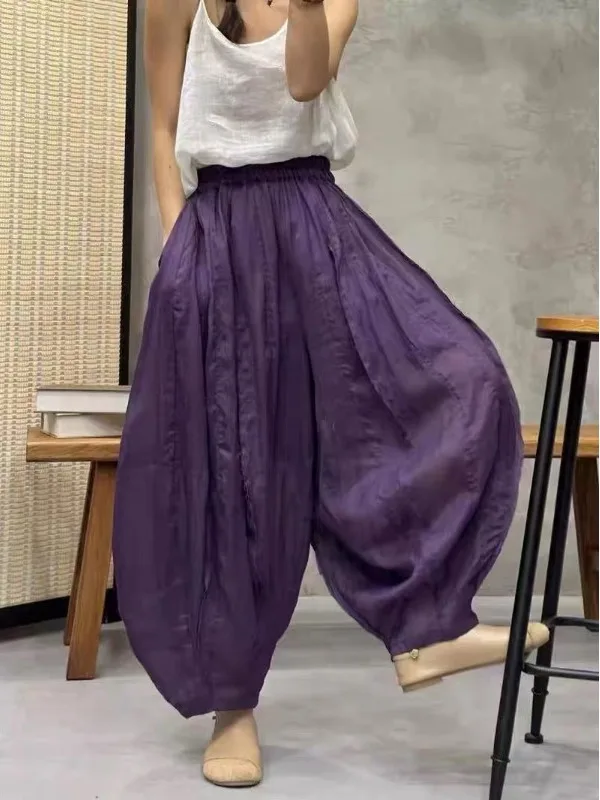 

Retro Patchwork Wide Leg Lantern Pants Loose plus Size Women's Multi-Flared Casual Pumpkin Pants Artistic Commute Sle