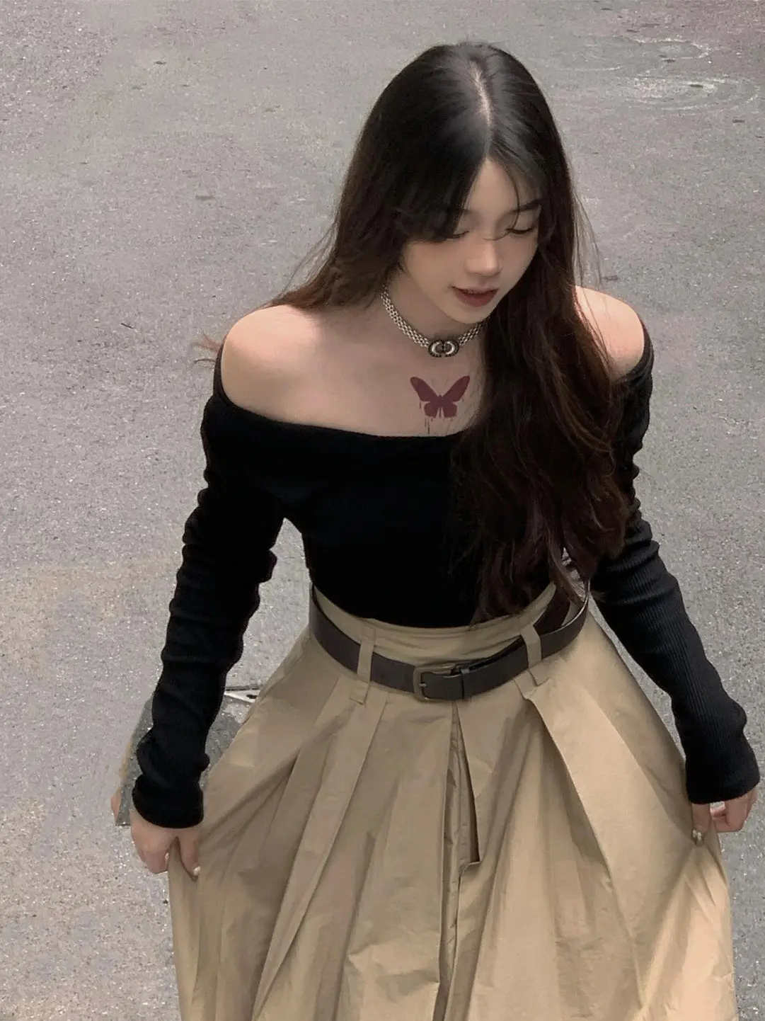 

Sli Bla Long Sve Women's Top Spring 2026 New Faion Slimming Versatile Casual irt Retro Sle Polyester Fiber