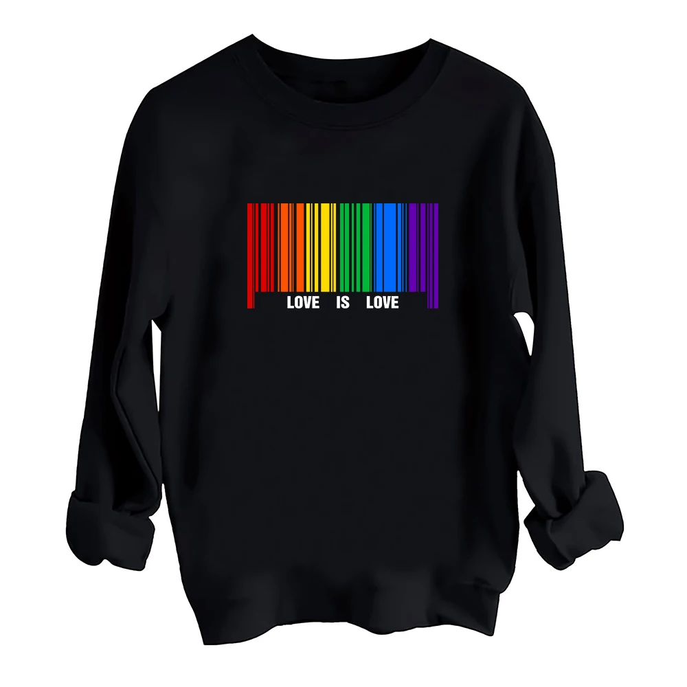 LGBT Pride Month Love Is Love Barcode Style Sweatshirt Harajuku Round Neck Long Sleeve Oversized Hoodie