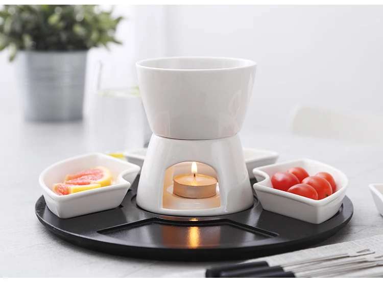 Tasse à Fondue Céramique Rouge LOVIVER – Pot Chocolat/Chauffant Bougie, Avec Fourchettes, Pour Fromage, Beurre, Tapas