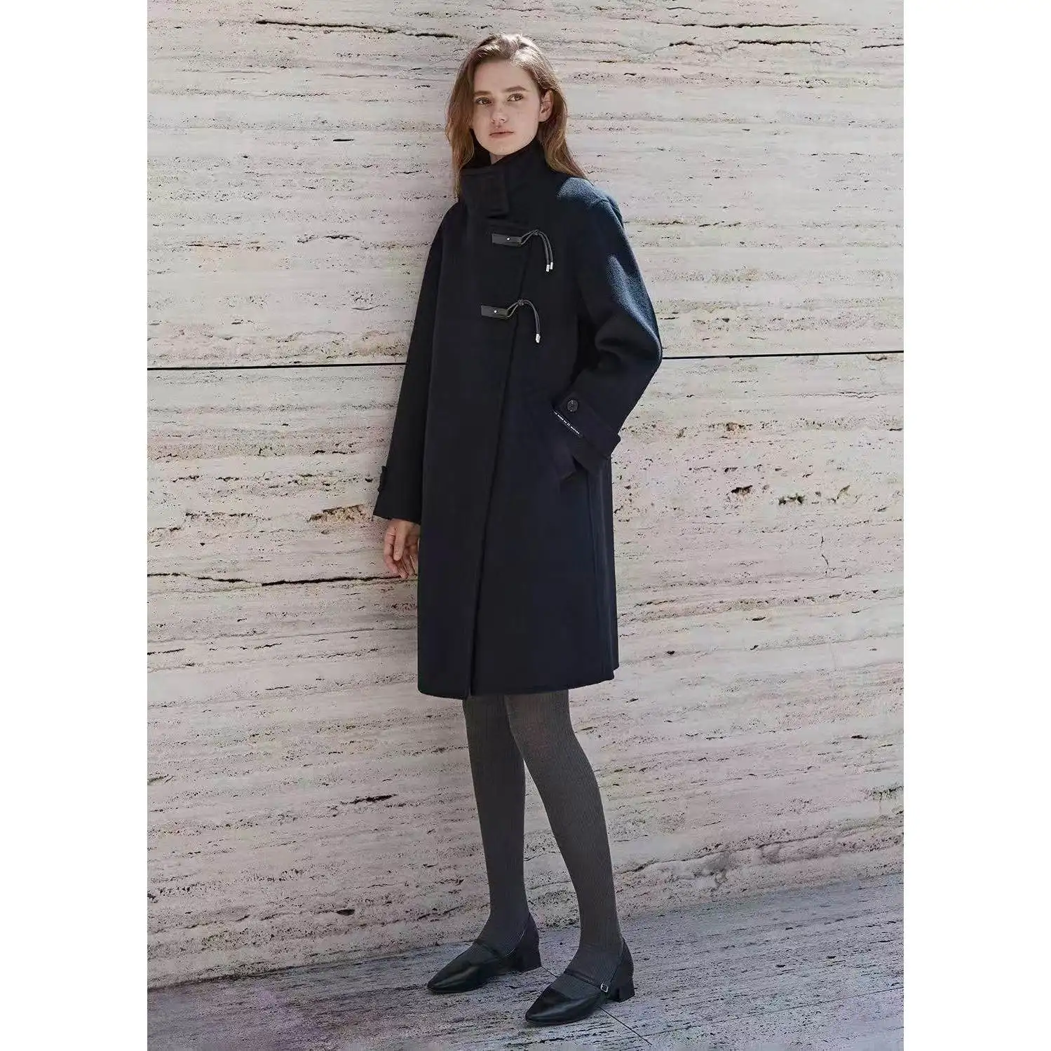 

Двустороннее длинное свободное пальто из шерсти и камеры, сшитое вручную, Awei, зимняя женская модная верхняя одежда, корейский прямой крой