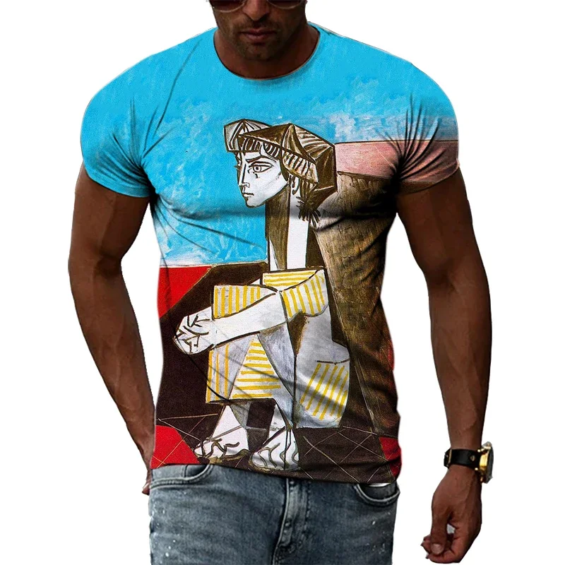 Spanish Impressionist Master Picasso Oil Painting 3D Printing Men And Women Literary Charm Short Sleeve Round Neck T-shirt Top