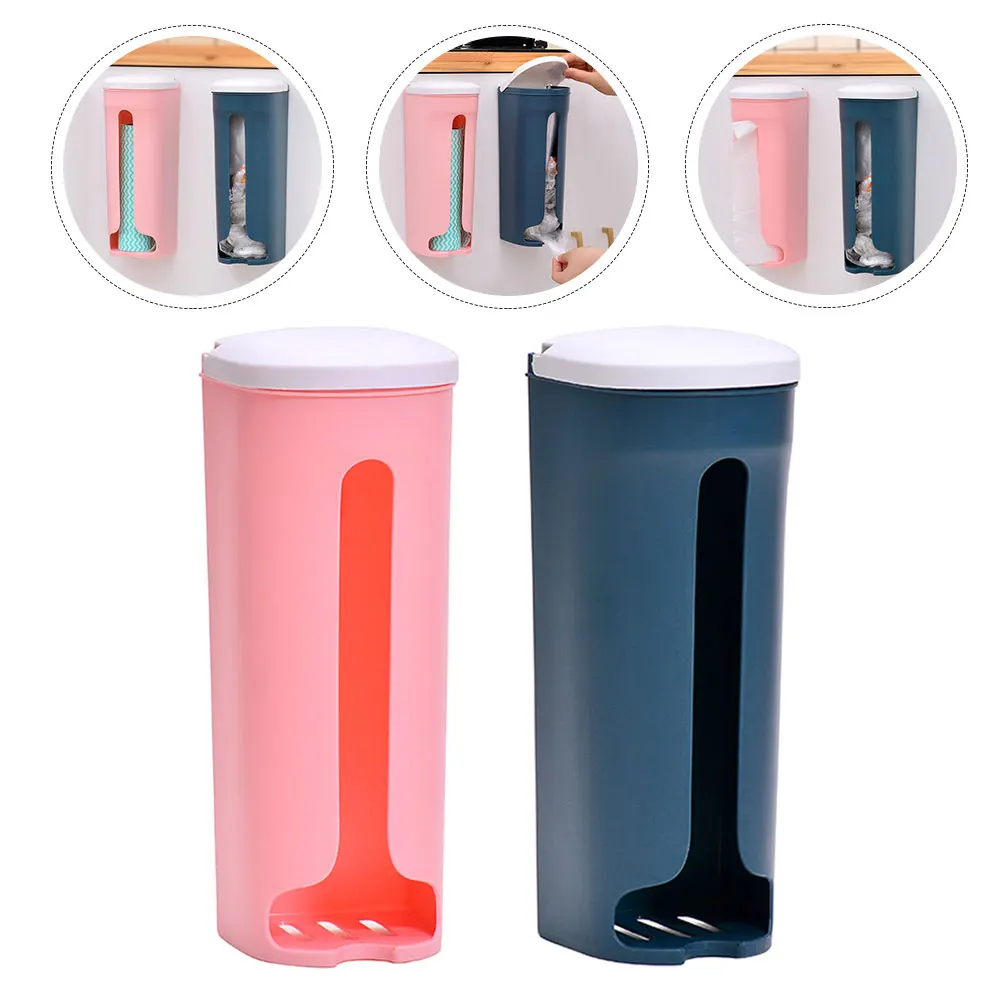 2 Pcs Trash Bag Holder Plastic Storage Box Punch ganizer Waste Dispenser Rack Kitchen Accessories