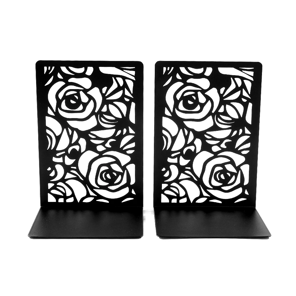 

A pair of black high-end rose hollowed out bookshelf stands, simple home decorations for student desks and book files.