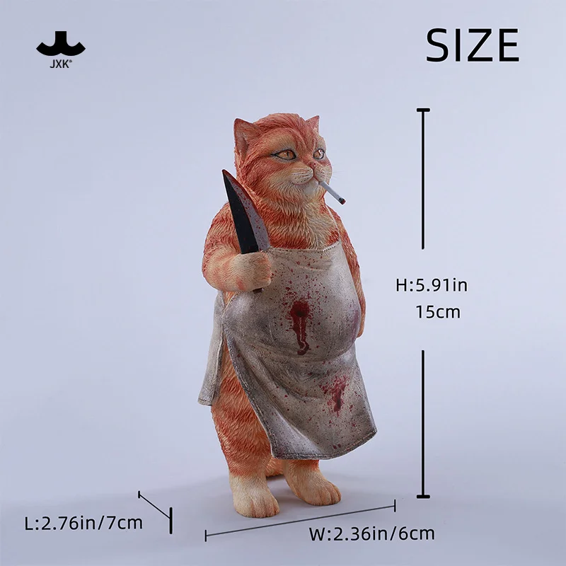 JXK 1/6 مقياس جزار القط مع المئزر الراتنج هريرة نماذج للحيوانات ل 12 ''عمل أرقام الدعائم هدية مزخرفة #4
