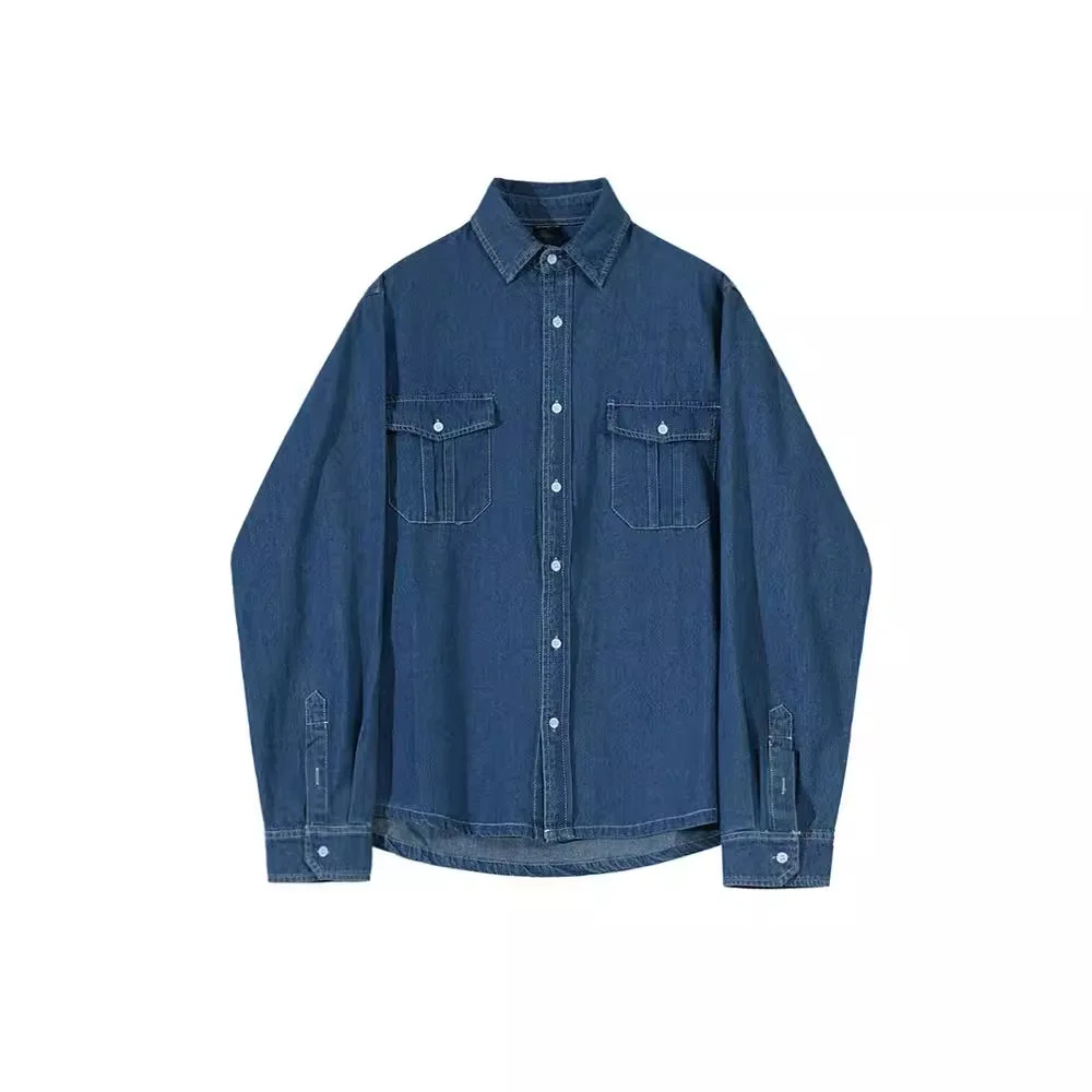 Men's Retro Denim Long Sleeve Shirt High End Korean Style Trendy Loose Casual Versatile Blue Work Shirt