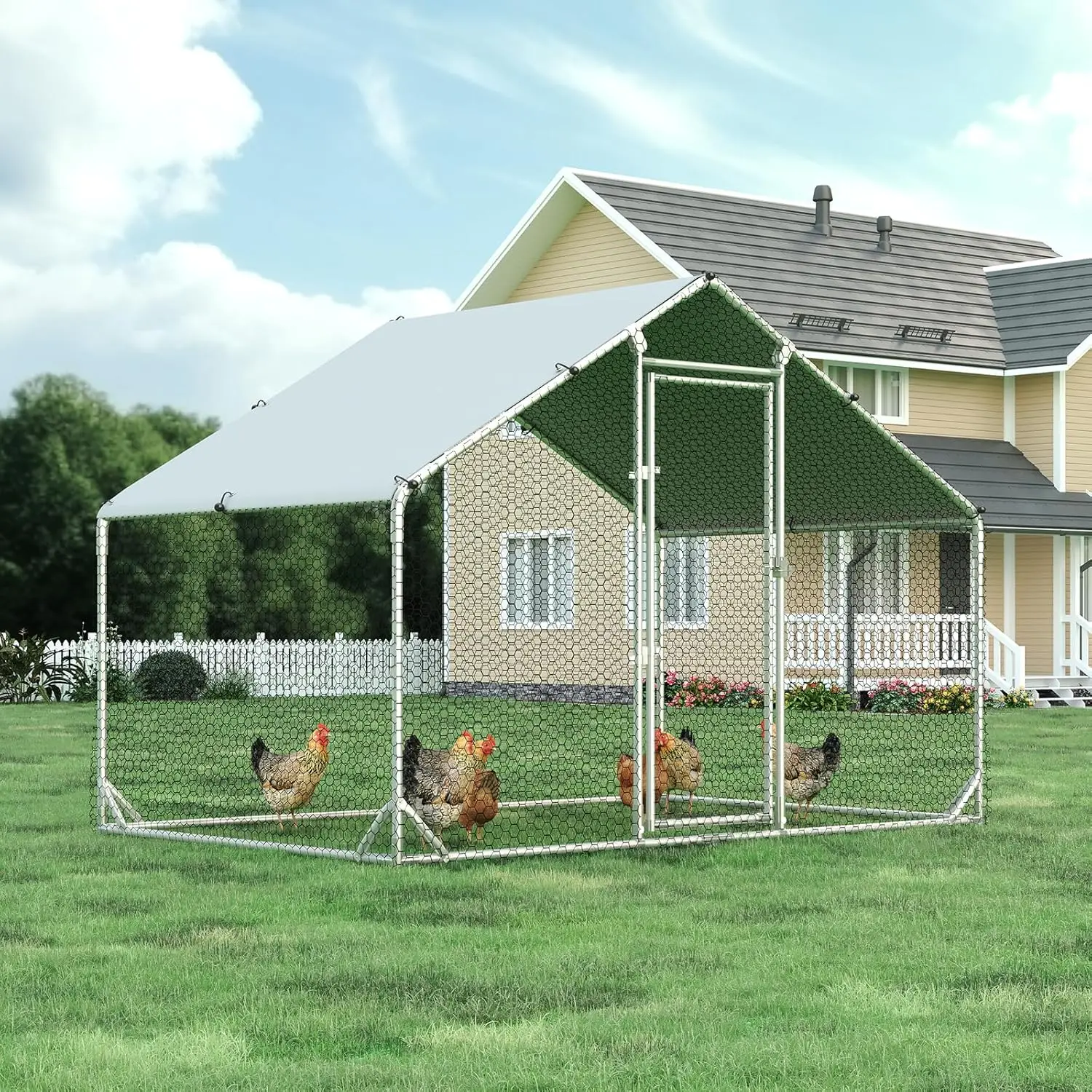 

Metal Chicken Coop, 9.8x6.6 FT Walk-in Chicken Run Pen Poultry Cage, Water-Resistant & Anti-UV Cover, Large Chicken, Custom
