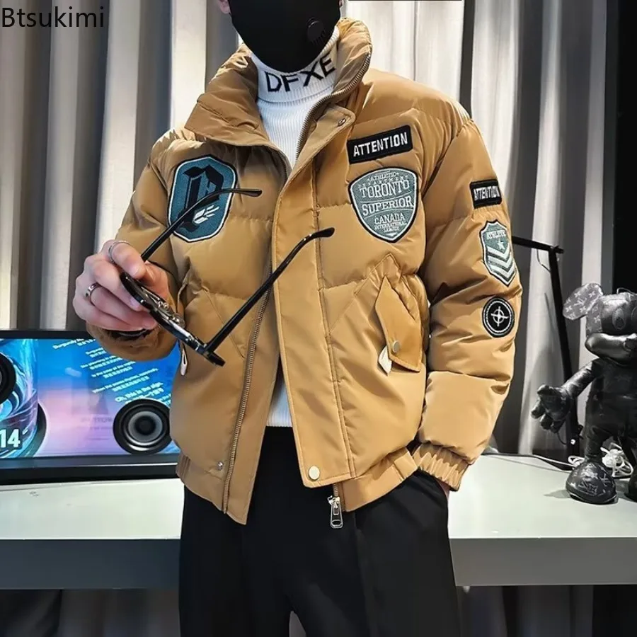 

Male Coats Slim Fit Embroidery Zip Y2k Luxury Stylish Men's Jackets Harajuku Vintage New Winter Short Warm Cotton-padded Jacket