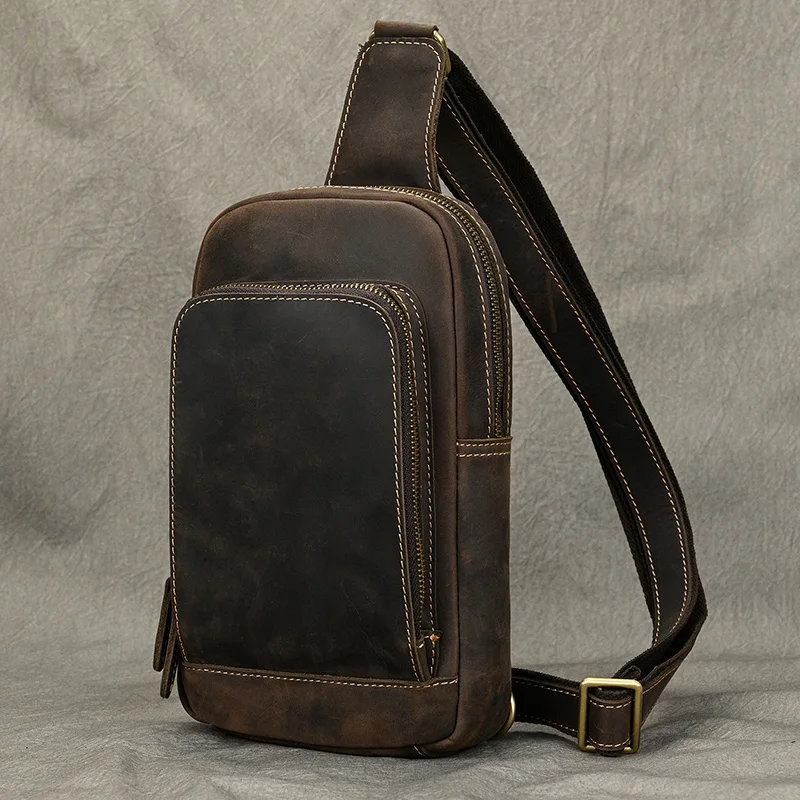 Bolso de pecho informal de cuero para hombre, bandolera de un solo hombro para exteriores, Mini Ipad, paquete de pecho para teléfono