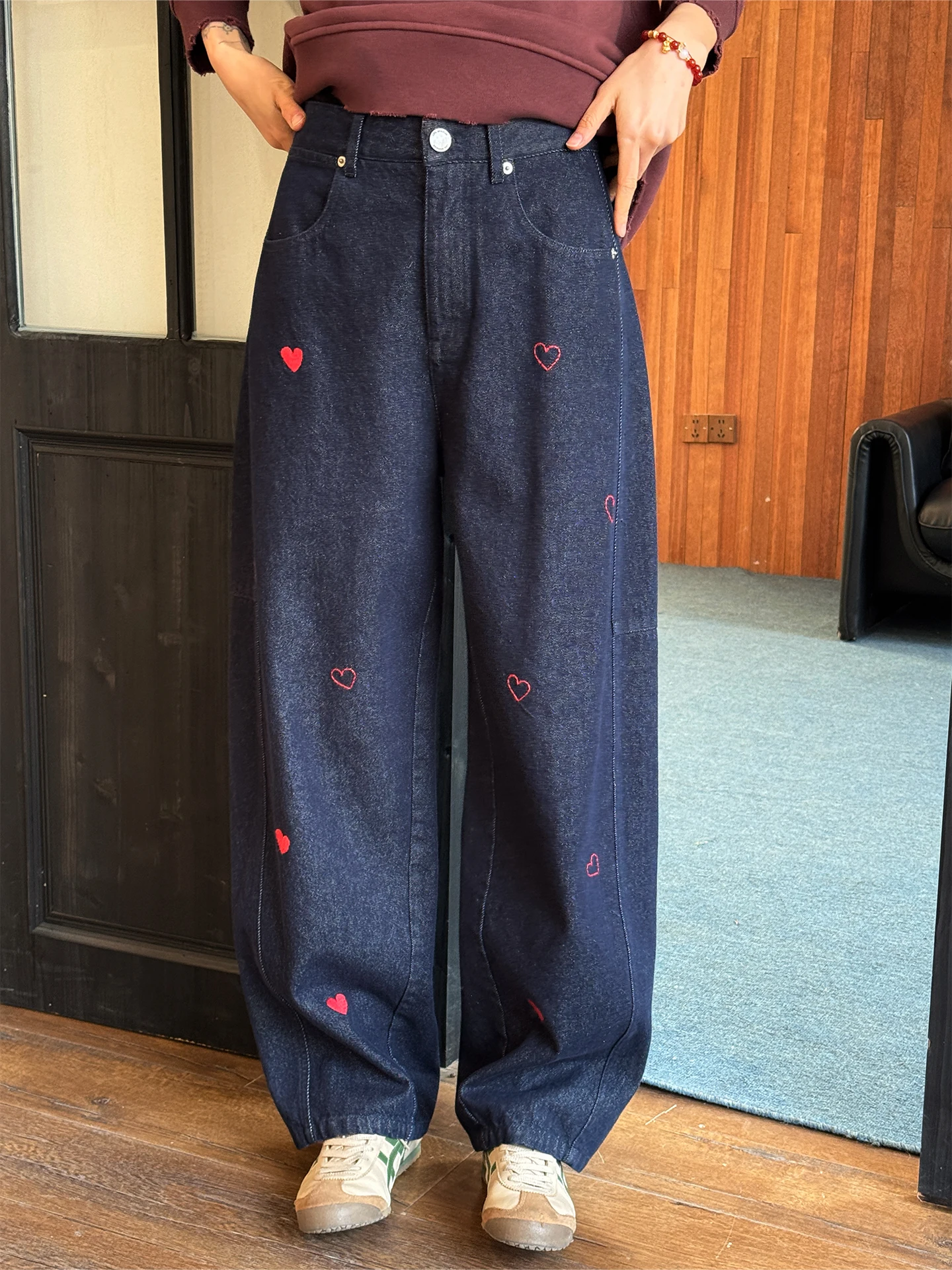 

Langqing Tong Modern Sle Wide Leg Denim Jeans Embroidered k Blue Casual Pants Women's Spring New Arrival Non-Stretch