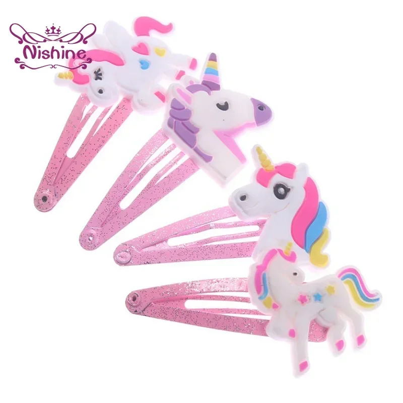 

Nishine 10pcs/lot Unicorn Hair Clips Cartoon Animal Hairpins Cute Kids Headwear Baby Girls Hair Accessories Photo Props Gifts