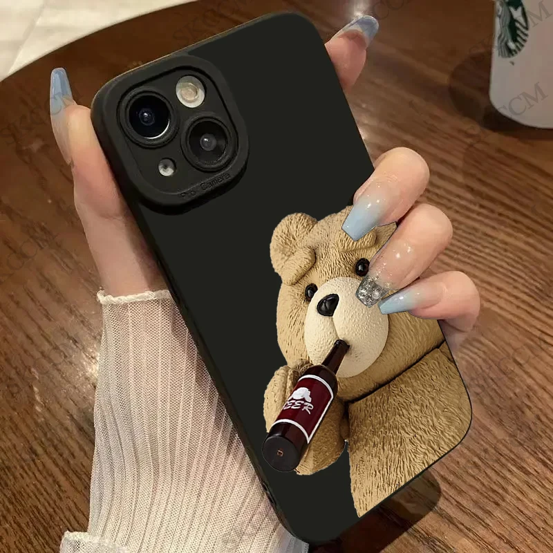 Cartoon Teddy Bear Phone Case For iPhone 15 Pro Max Cases iPhone 14 13 12 11 Pro Mini XS Max XR X 7 8 Plus Soft Silicone Cover