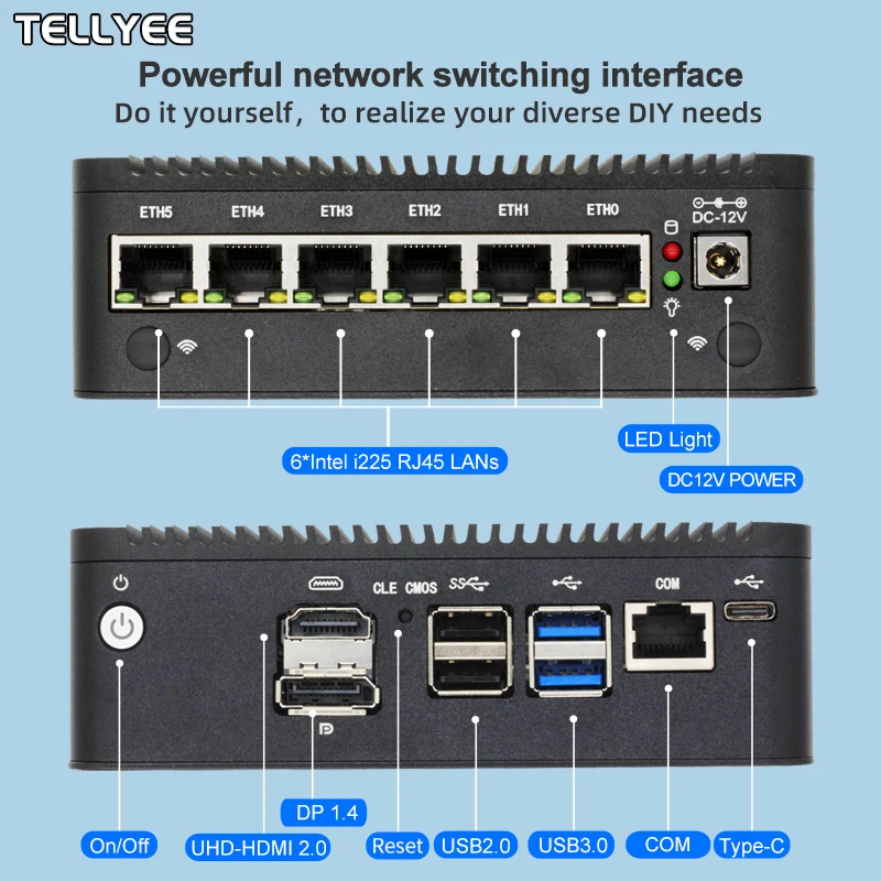 Nuovo router morbido Intel 6305 6 LAN I226-V 2.5G senza ventola Mini PC DDR4 2 * NVMe HD DP firewall OPNsense Mini PC