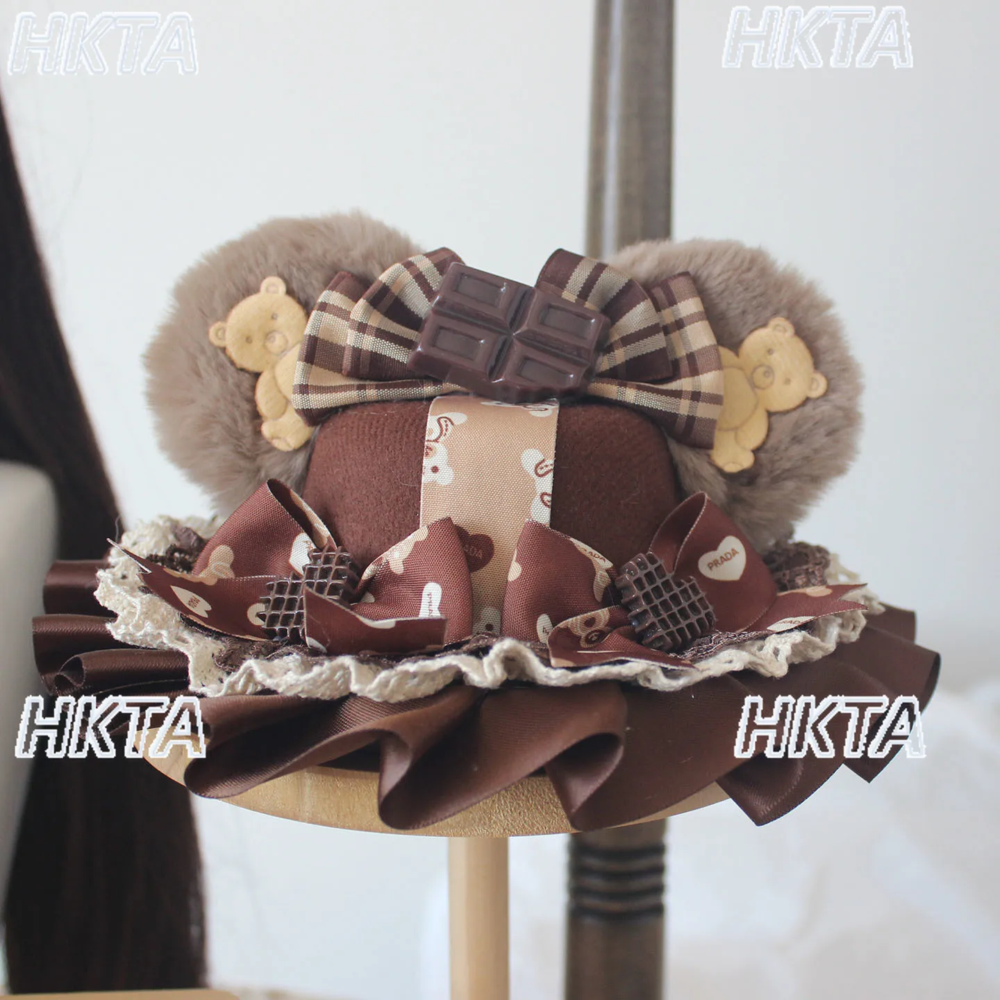 Cappello piccolo originale fatto a mano con orecchio d'orso, ragazza morbida e carina, cappelli con orecchie d'orso Lolita, splendido accessorio per capelli al cioccolato alla menta Lolita Cosplay