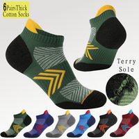6 Pairs Men's Anti-Slip Grip Running Socks Terry Sole Combed Cotton Antibacterial Breathable for Sports Hiking Gym Daily