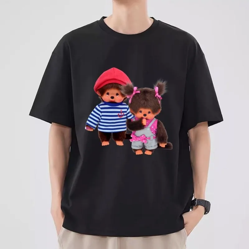 M-Monchhichi Kawaii T Shirt Men Couple Combination Clothes Short Sleeve Collar Fashion T-shirt Women Cotton