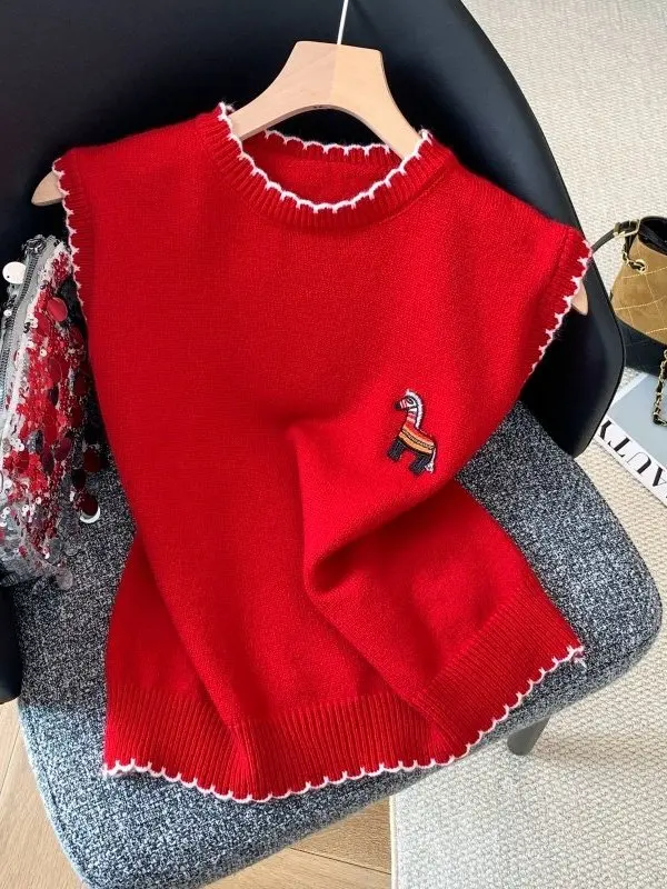 

Red Gentle Beautiful Cisas Women's Vest Autumn Winter Knitted Faion Agel Unique Top Soft Regular Fit Online Exclusive