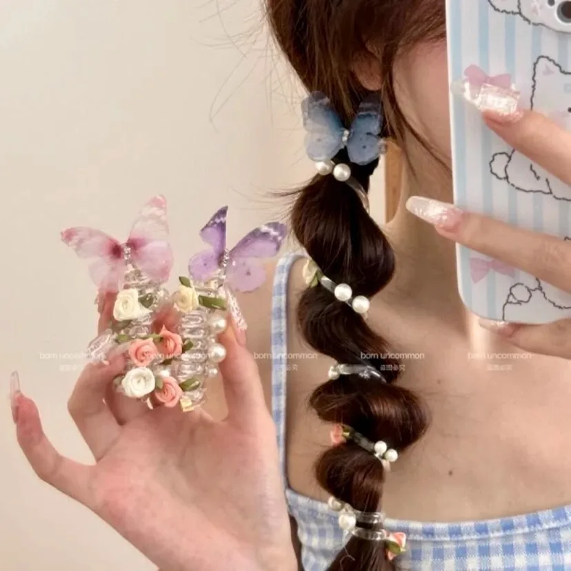 Nowa linia telefoniczna Butterfly Rose Opaska do włosów dla niemowląt Kucyk Artefakt Sznur do włosów dla dziewczynek do wiązania włosów Nakrycie głowy dla małej dziewczynki