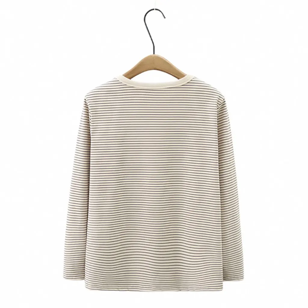 

Зимняя футболка больших размеров, двусторонняя бархатная рубашка с круглым вырезом и вышивкой в полоску для женщин больших размеров