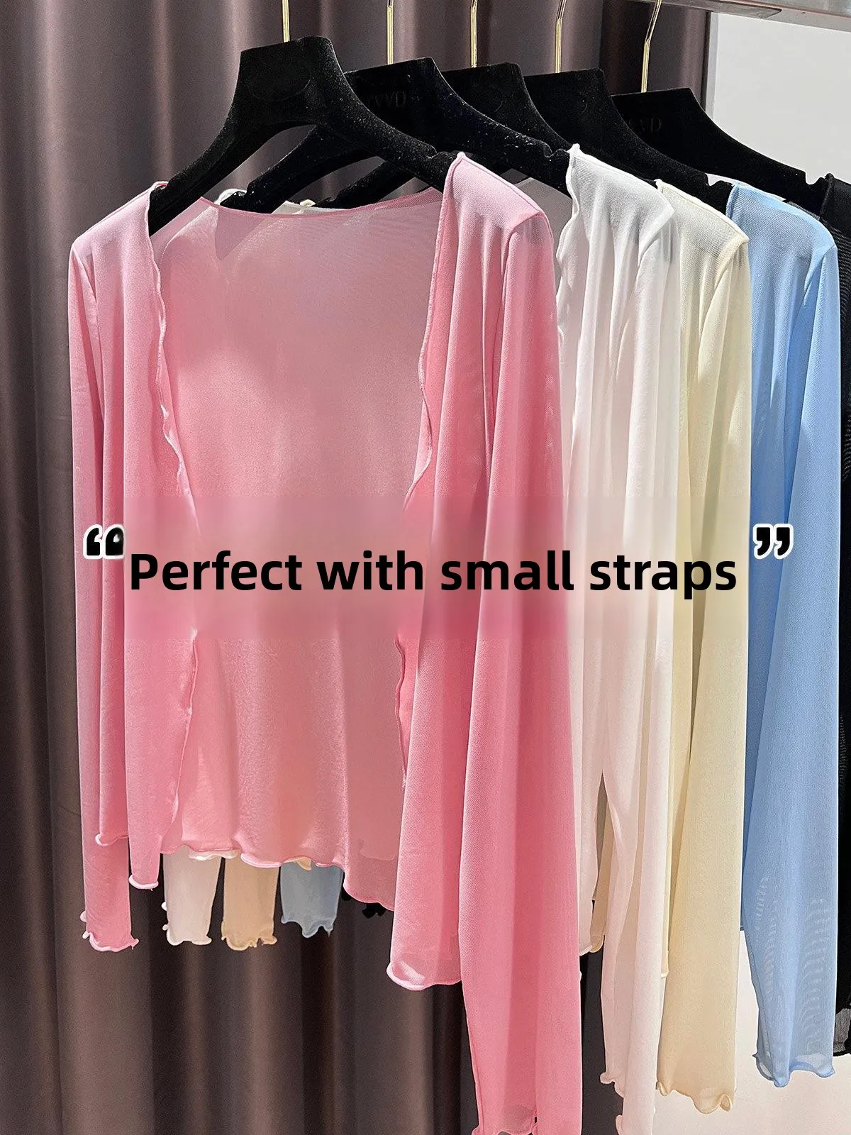 

Ice Silk Open Cardigan Summer Women's Strap Vest Outer Sun Protection Shawl Lace Mesh Cover up Small Jacket