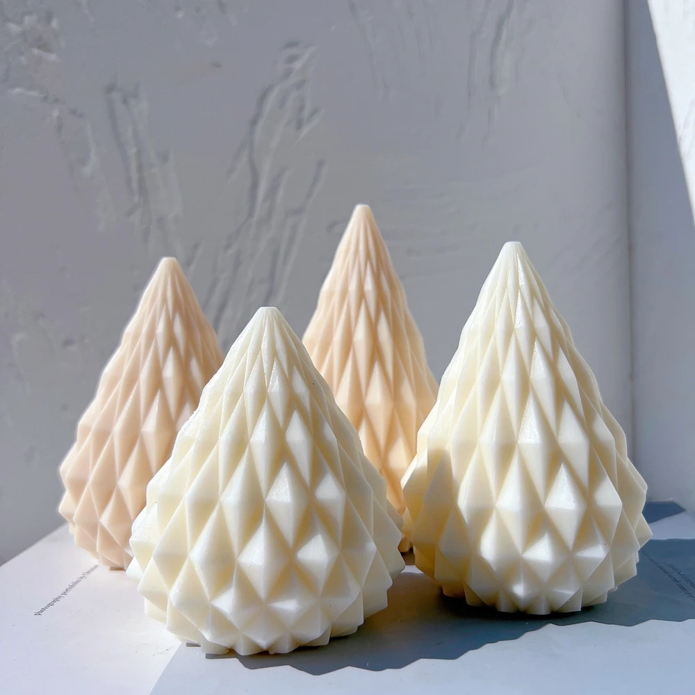 

3 Sizes Abstract Decorative Soy Wax Mold Diamond Cone Candle Mold Geometric Taper Silicone Mould