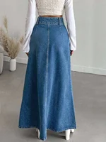 Women's long denim midi skirt for spring and autumn seasons. Suitable for various occasions such as daily wear, commuting, and g - Image 2
