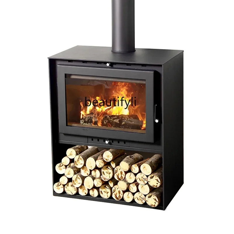 Real fire wood heating firewood fireplace living room B & B rural heating cast iron independent