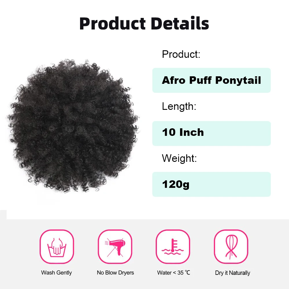 Afro Puff Drawstring Synthetic Ponytail Extension 10 Inch Premium Afro Puff Ponytail Short Kinky Bun Clip On Curly Ponytail Bun