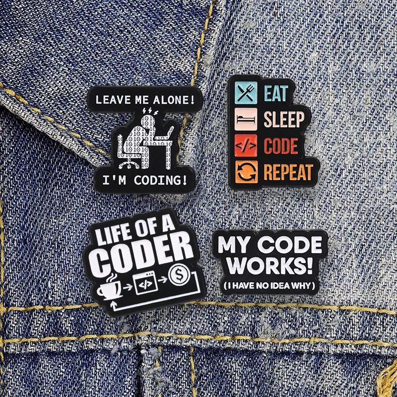 Programmer Code Life Enamel Badge Eat Sleep Code Repeat And My Code Works Funny Developer Humor Pin Metal Brooch Jewelry Gifts