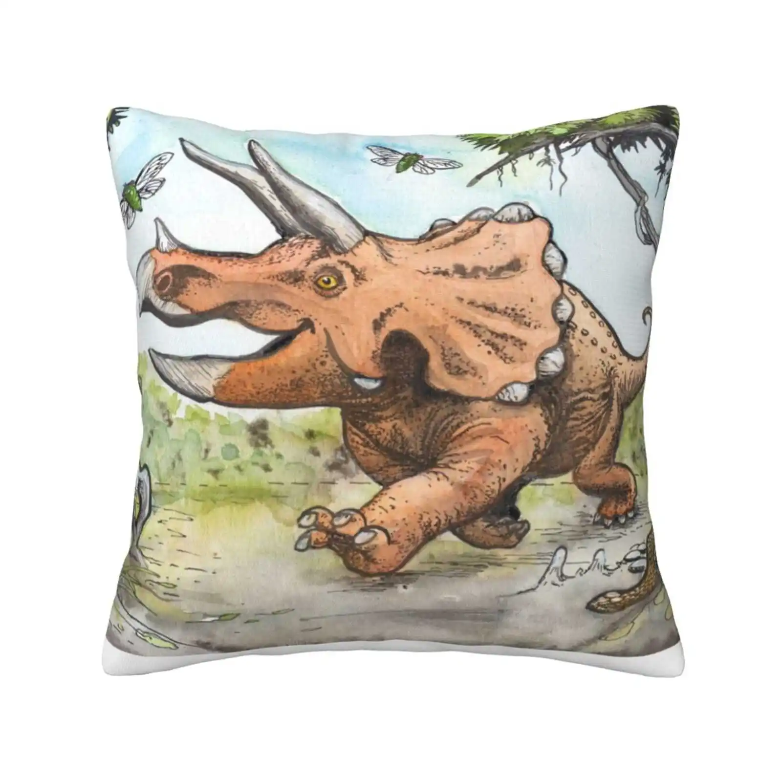 Happy Triceratops Home Sofa Car Waist Throw Pillowcase Triceratops Prehistoric Dinosaur