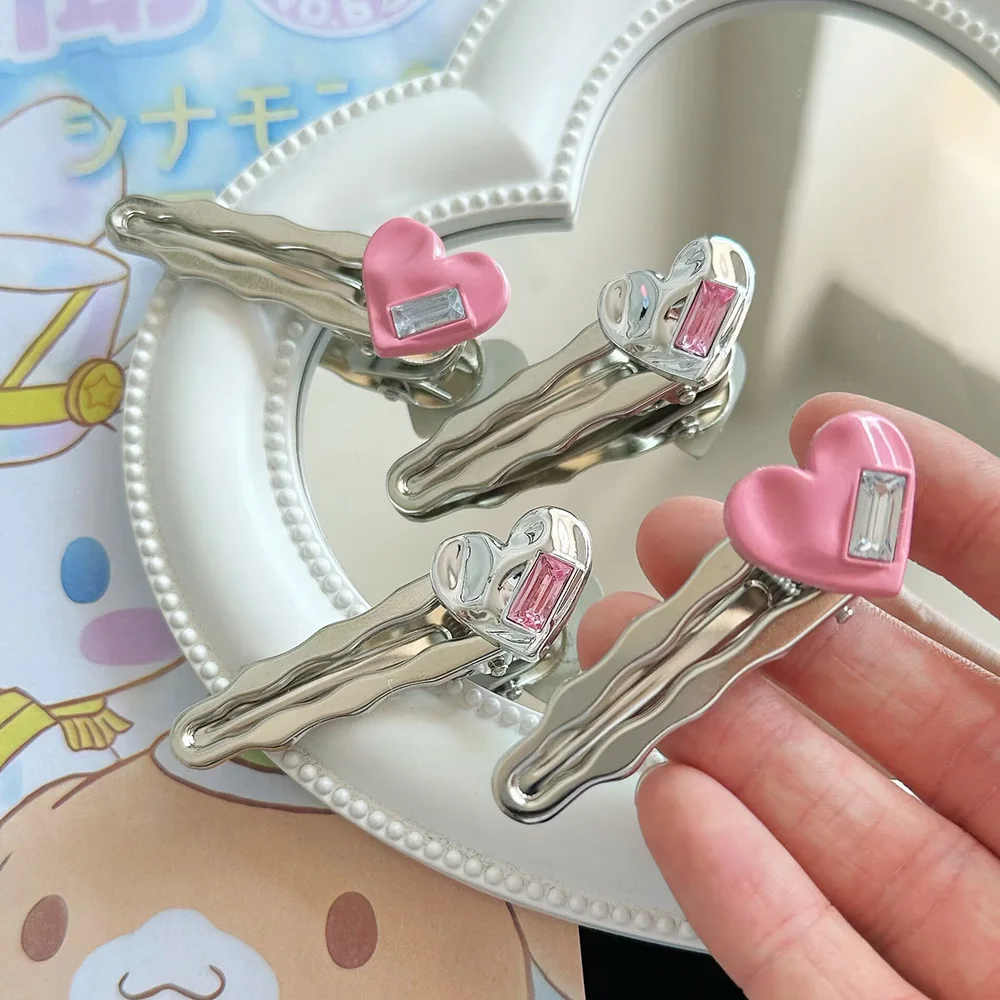 

2PCS Kid's Headdress Simple Pink Love Duck Mouth Hairpin Japanese And Korean Style Sweet Fresh Girl Side Bangs Clips