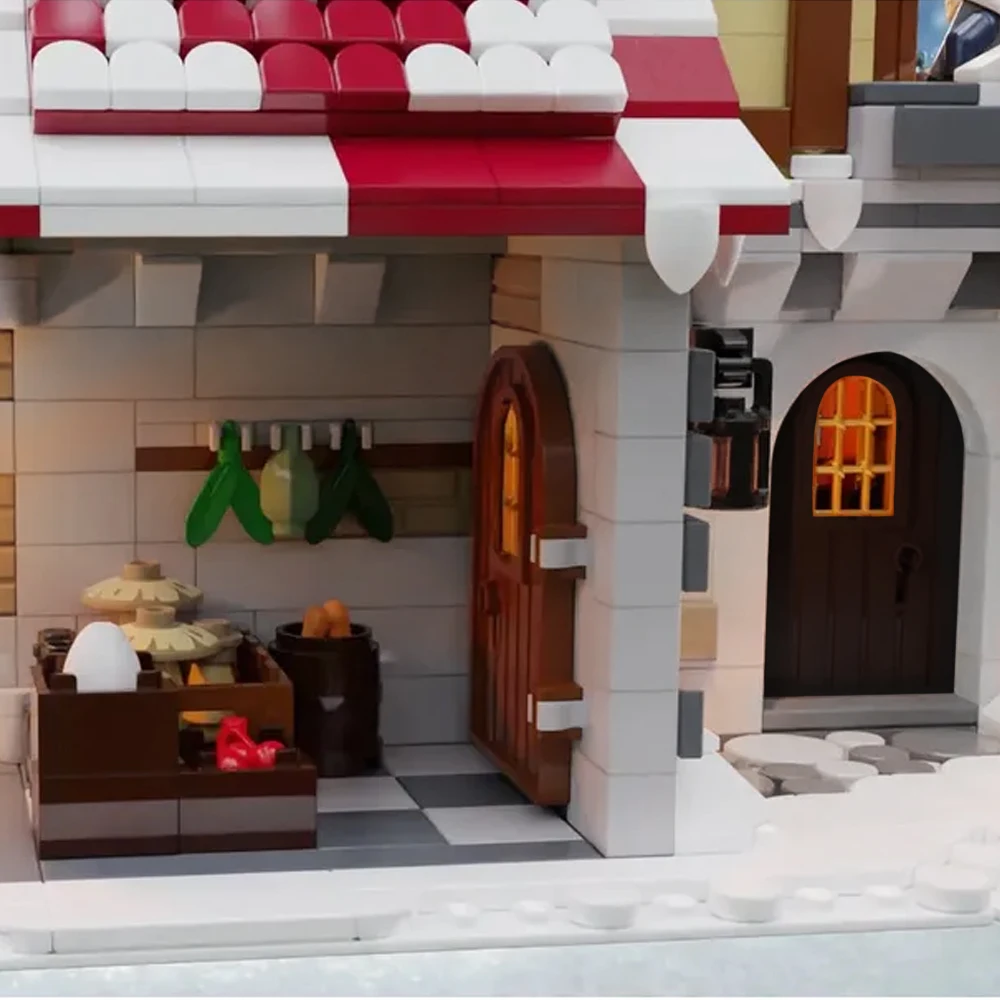 BuildMoc The Tavern Under the Snow Building Block Set Winter Architecture Street View Model Toys Children Gifts（2456 PCS)