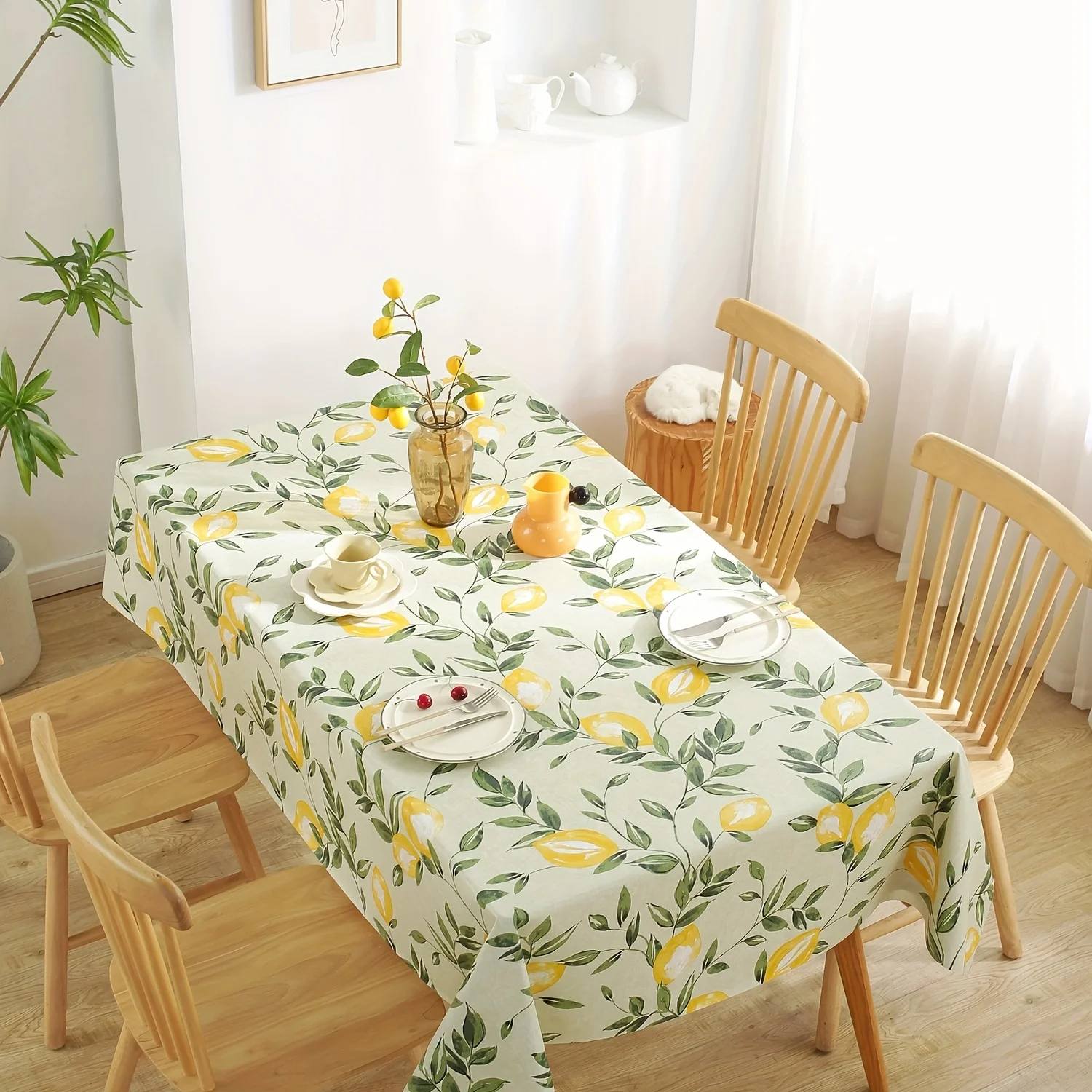 1pc Lemon Pattern PVC Tablecloth Home Waterproof Oil-proof Washable Dust-proof Table Cover Tabletop Kitchen Dining Table Decor