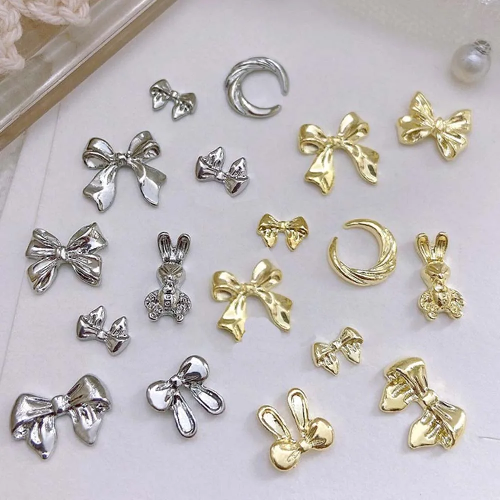 20pcs Y2K Silver Alloy Ribbon Nail Art Charm 3D Kawaii Long Ribbon Bowknot Ladies Nail Decoration DIY Luxury Nail Accessories