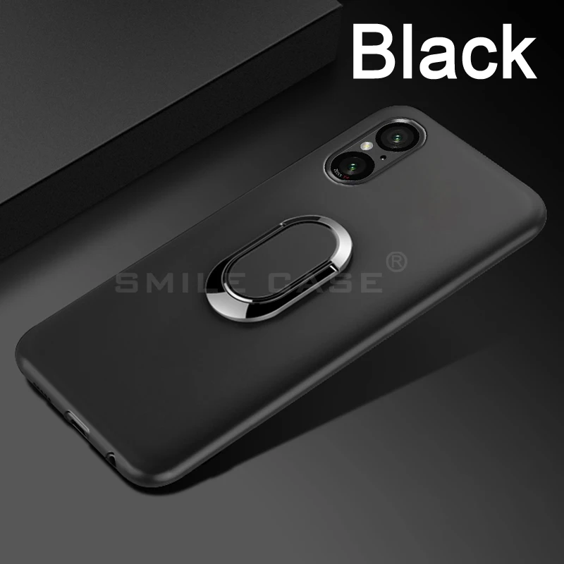 Funda for Sony Xperia 5 V Case (XQ-DE54, XQ-DE72) 6.1 Inch Black Finger Ring Soft Silicon Cover for Sony Xperia 5 V Capa