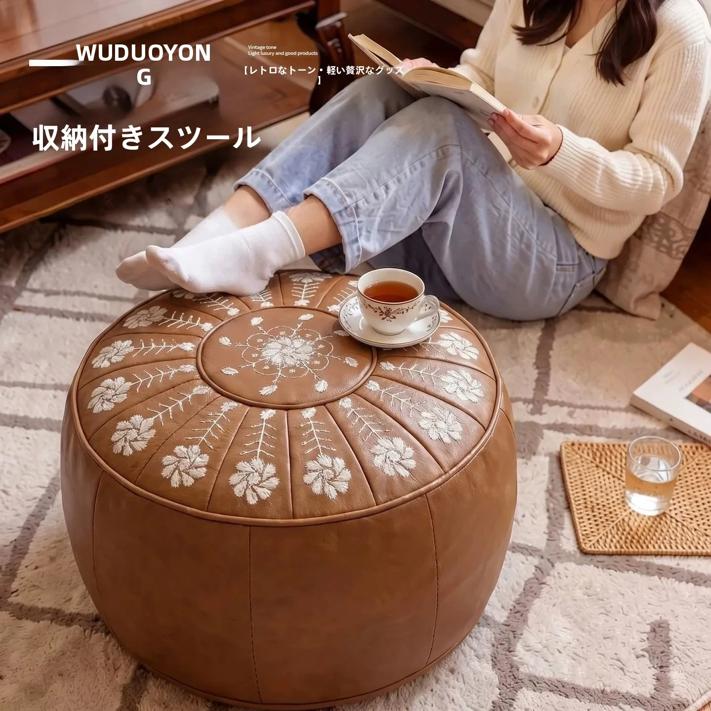 中国風の高級レザー収納ベンチホームリビングルーム衣類人形収納バッグ季節限定ソファシートクッション