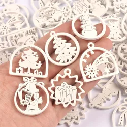 30pcs Wood White Christmas Tree Pendant Hanging Ornament Santa Claus Xmas Party Decor DIY Home Decoration 30-35mm cp3520