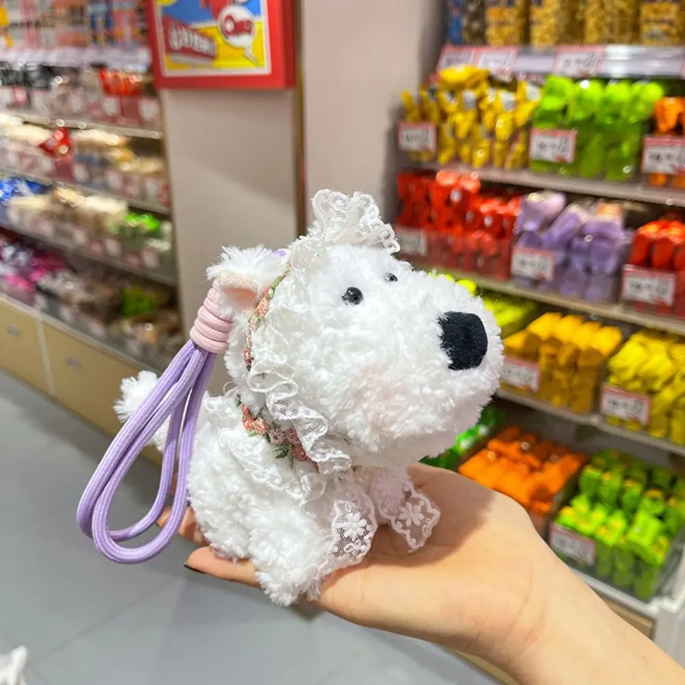 Colgante de bolso de las Tierras Oeste de peluche, llavero de muñeco de cachorro de peluche antipérdida, decoración colgante de coche con animales de dibujos animados bonitos