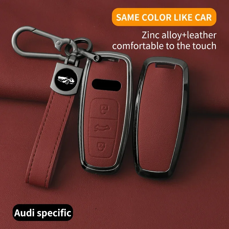 Metal Leather Car Key Case Cover For Audi A3 A4 B9 A6 A7 4K A8 E-tron Q5 Q8 C8 D5 SQ8 Protected Shell Fob Keychain Accessories