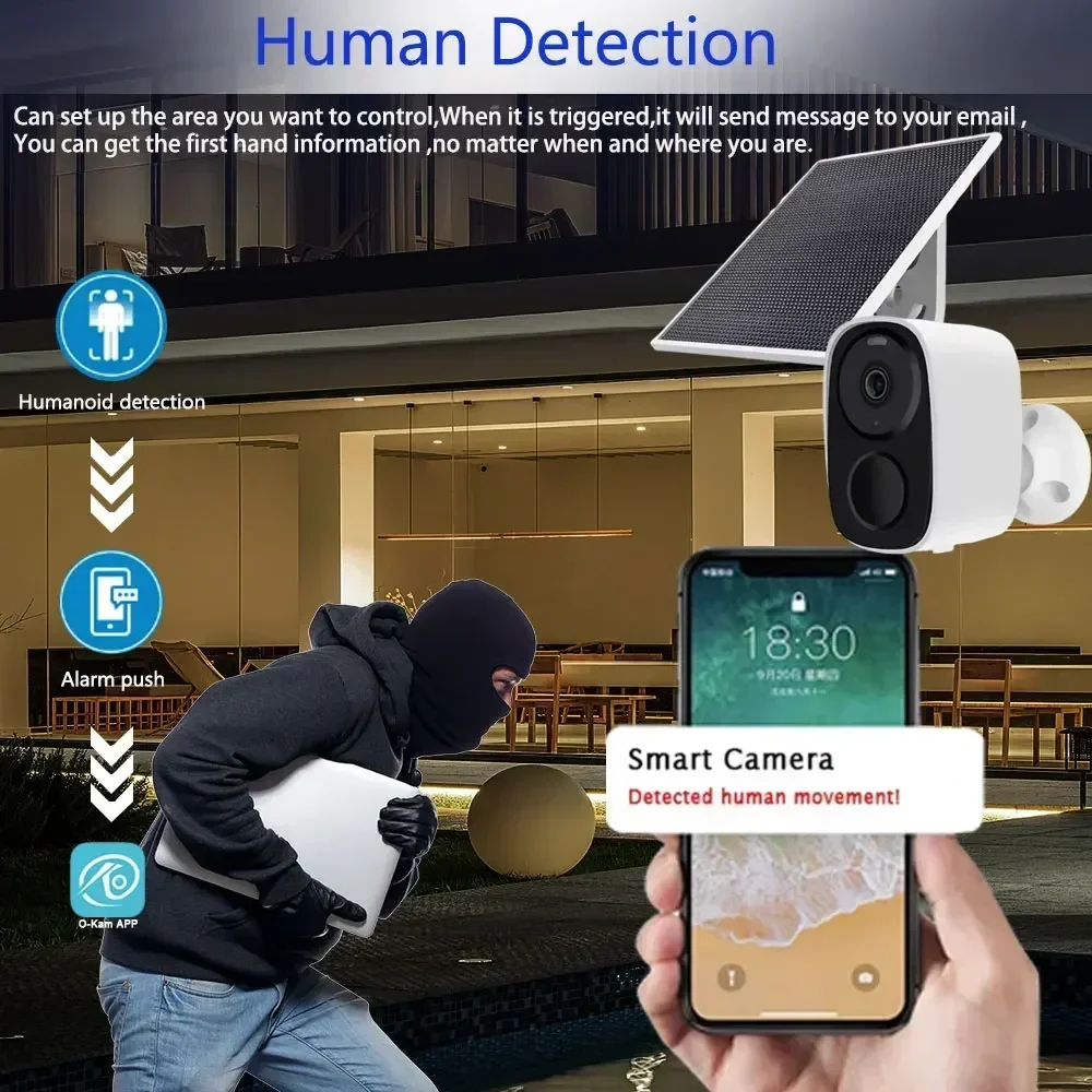 5MP Solar WIFI Audio PIR Detection Built-in Battery Low Powered Home Security Surveillance Camera CloudStorage Long Time Standby