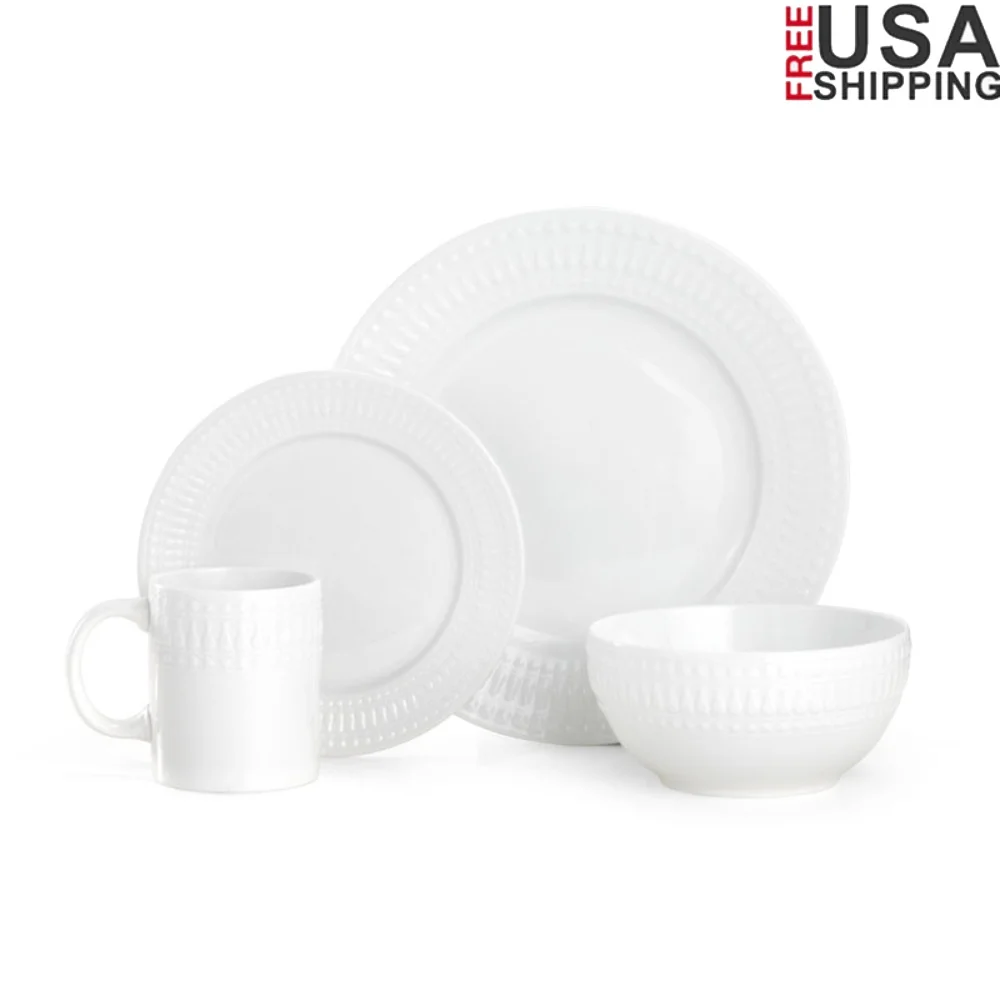 

16 Piece Porcelain Dinnerware Set Service 4 Dishwasher Microwave Safe Elegant Geometric Design Ideal Everyday Use